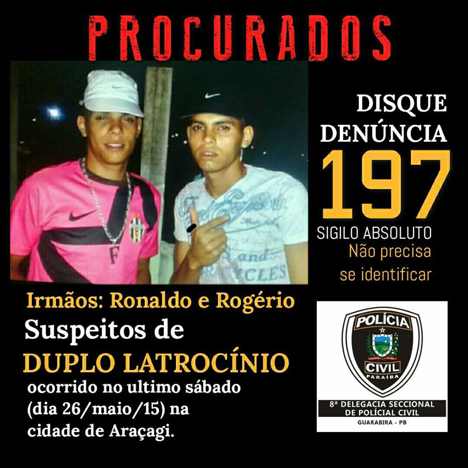 Ronaldo e Rogério são suspeitos de um duplo homicídio em Araçagi (Foto: Divulgação/Polícia Civil)