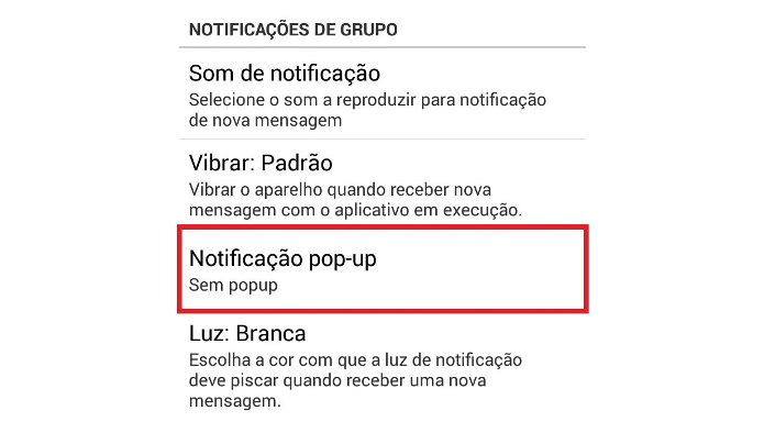 Configurações de Notificações pop-up nos grupos do WhatsApp (Foto: Reprodução/Lívia Dâmaso)