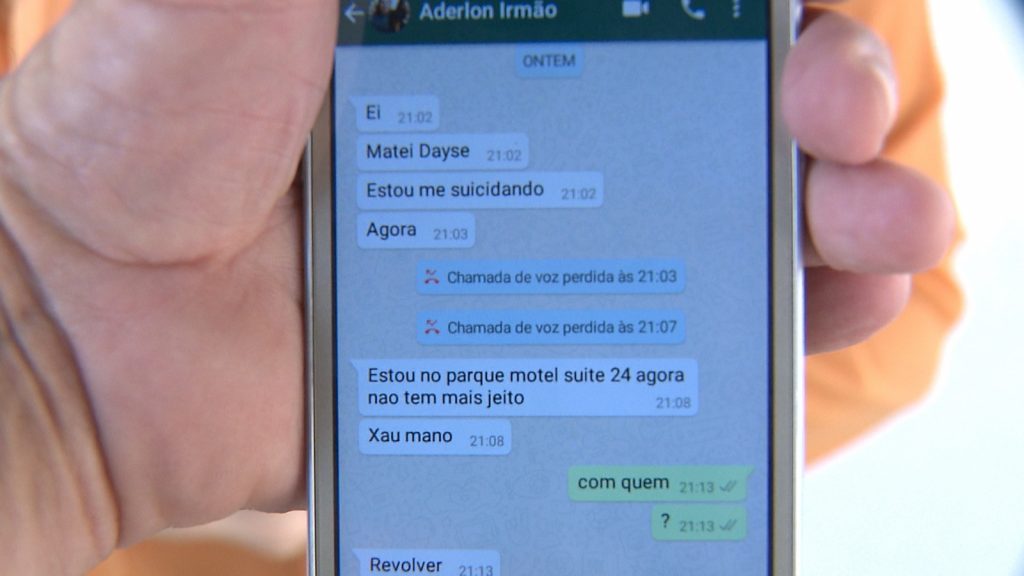 Irmão divulgou mensagens que recebeu do suspeito no momento do crime, na PB — Foto: Divulgação/TV Paraíba