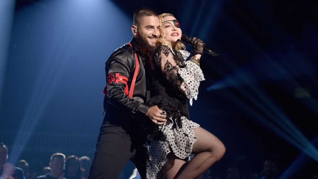 LAS VEGAS, NV - MAY 01:  (L-R) Maluma and Madonna perform onstage during the 2019 Billboard Music Awards at MGM Grand Garden Arena on May 1, 2019 in Las Vegas, Nevada.  (Photo by John Shearer/Getty Images for dcp)